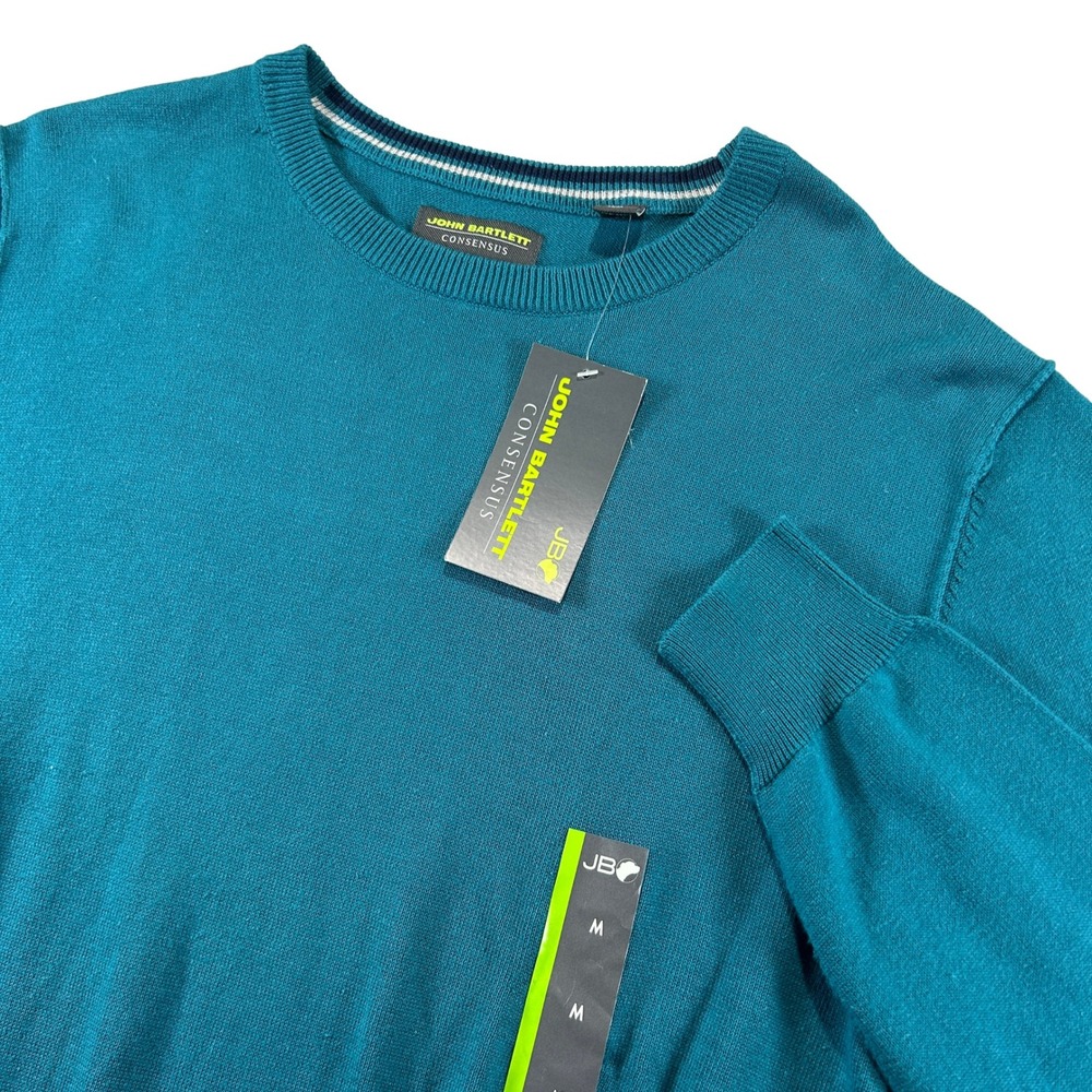 John Bartlett Consensus Sweater Mens Medium Teal Blue Crew Neck Cotton CN4FT101Y